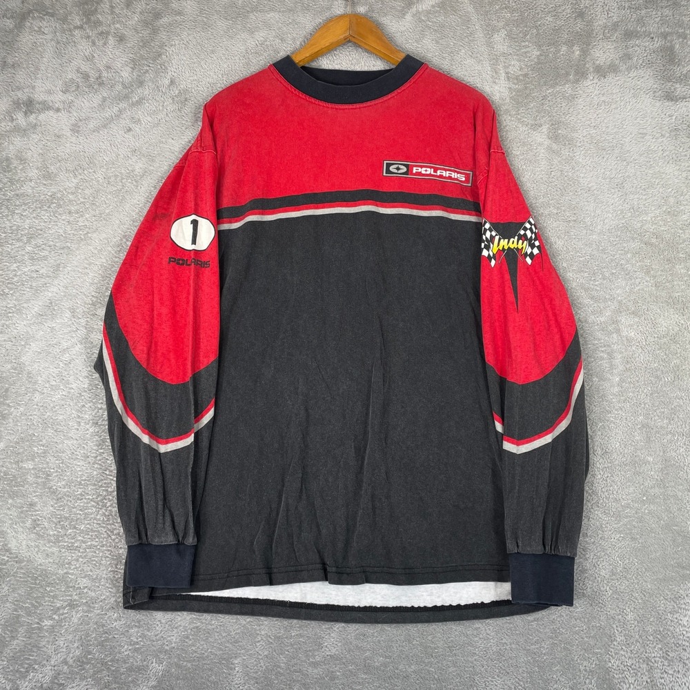 Polaris Indy Racing Shirt Mens XL Red Snowmobile Motocross Long Sleeve Baggy